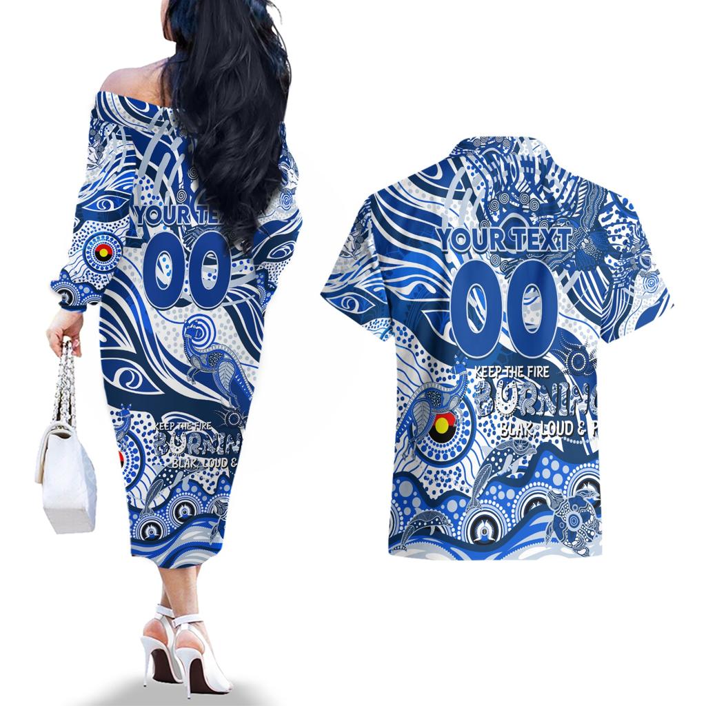 Custom NAIDOC Week 2024 Kangaroos Couples Matching Off The Shoulder Long Sleeve Dress and Hawaiian Shirt Aboriginal Animals Keep The Fire Burning