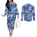 Custom NAIDOC Week 2024 Kangaroos Couples Matching Off The Shoulder Long Sleeve Dress and Long Sleeve Button Shirt Aboriginal Animals Keep The Fire Burning