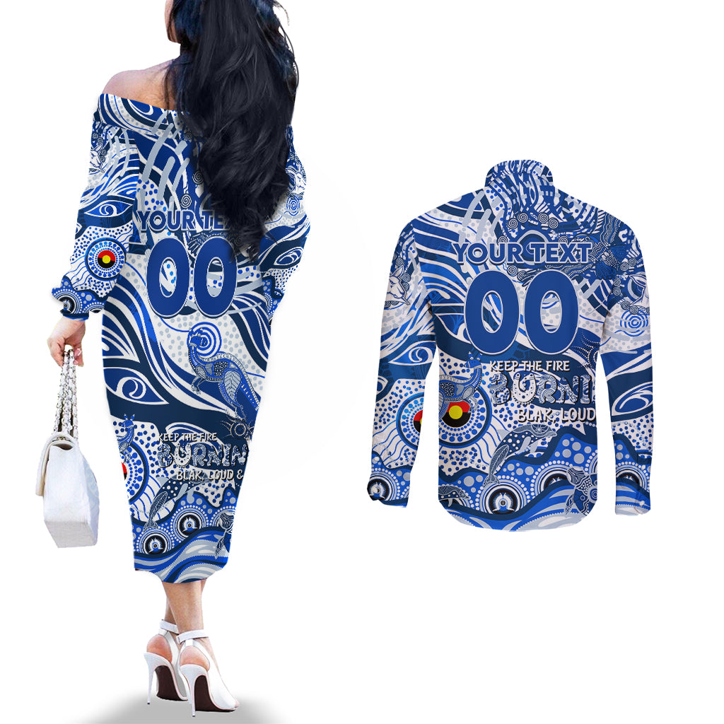 Custom NAIDOC Week 2024 Kangaroos Couples Matching Off The Shoulder Long Sleeve Dress and Long Sleeve Button Shirt Aboriginal Animals Keep The Fire Burning