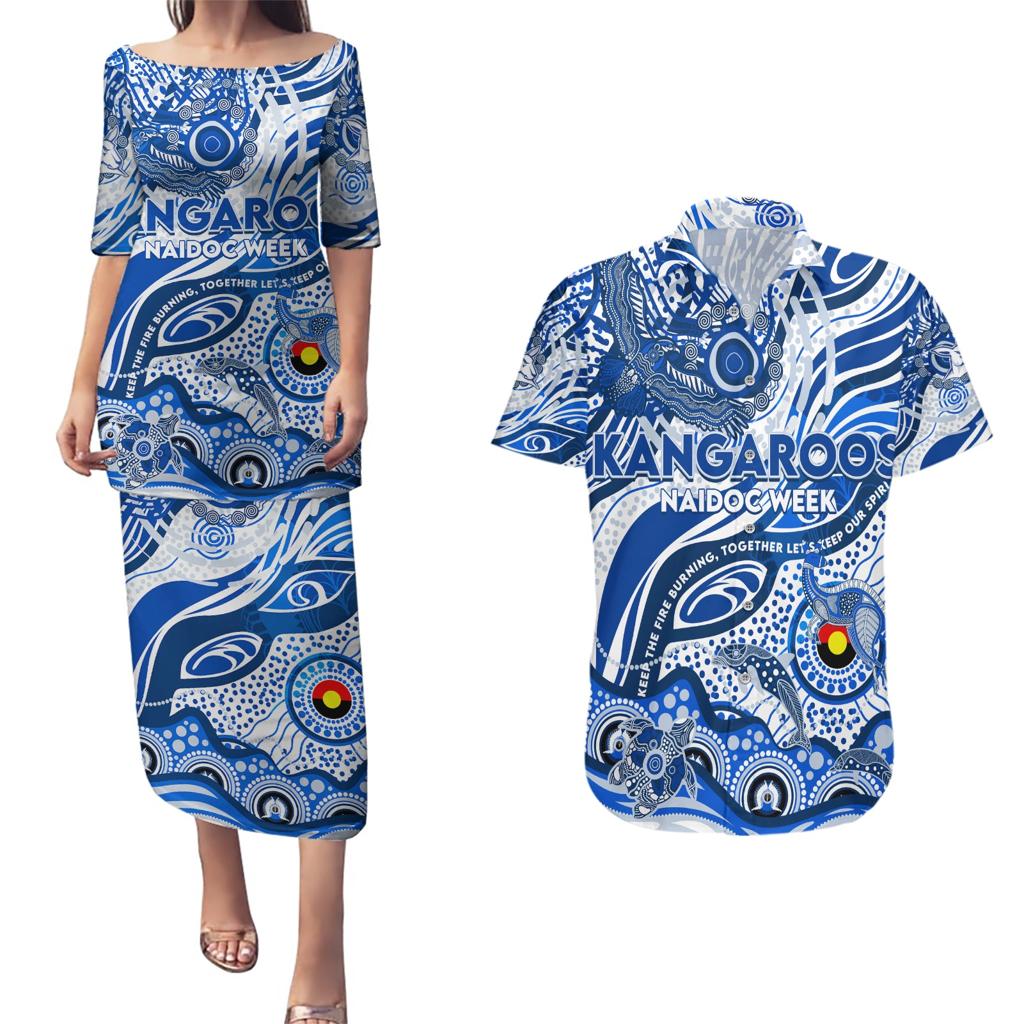 Custom NAIDOC Week 2024 Kangaroos Couples Matching Puletasi and Hawaiian Shirt Aboriginal Animals Keep The Fire Burning
