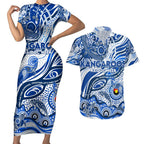 Custom NAIDOC Week 2024 Kangaroos Couples Matching Short Sleeve Bodycon Dress and Hawaiian Shirt Aboriginal Animals Keep The Fire Burning
