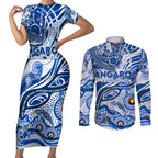 Custom NAIDOC Week 2024 Kangaroos Couples Matching Short Sleeve Bodycon Dress and Long Sleeve Button Shirt Aboriginal Animals Keep The Fire Burning