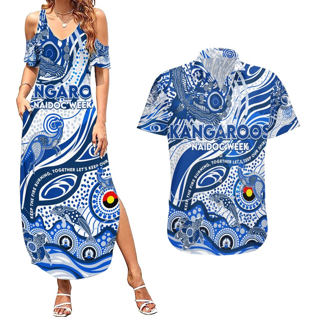 Custom NAIDOC Week 2024 Kangaroos Couples Matching Summer Maxi Dress and Hawaiian Shirt Aboriginal Animals Keep The Fire Burning