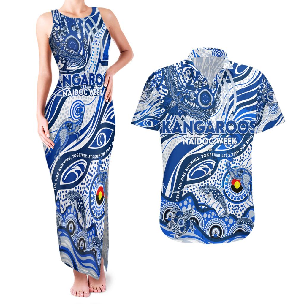 Custom NAIDOC Week 2024 Kangaroos Couples Matching Tank Maxi Dress and Hawaiian Shirt Aboriginal Animals Keep The Fire Burning