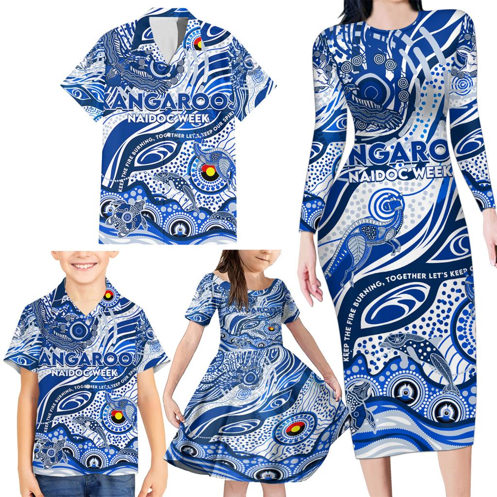 Custom NAIDOC Week 2024 Kangaroos Family Matching Long Sleeve Bodycon Dress and Hawaiian Shirt Aboriginal Animals Keep The Fire Burning