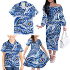 Custom NAIDOC Week 2024 Kangaroos Family Matching Off The Shoulder Long Sleeve Dress and Hawaiian Shirt Aboriginal Animals Keep The Fire Burning