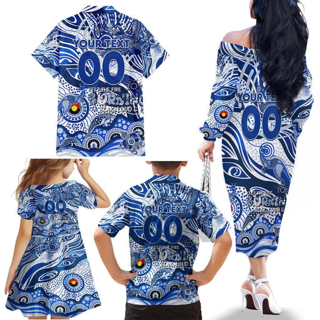 Custom NAIDOC Week 2024 Kangaroos Family Matching Off The Shoulder Long Sleeve Dress and Hawaiian Shirt Aboriginal Animals Keep The Fire Burning