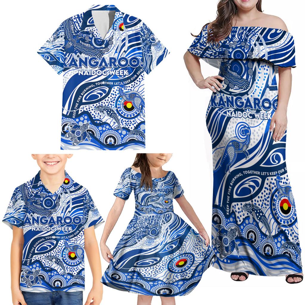 Custom NAIDOC Week 2024 Kangaroos Family Matching Off Shoulder Maxi Dress and Hawaiian Shirt Aboriginal Animals Keep The Fire Burning