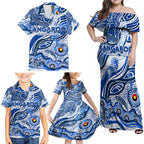 Custom NAIDOC Week 2024 Kangaroos Family Matching Off Shoulder Maxi Dress and Hawaiian Shirt Aboriginal Animals Keep The Fire Burning