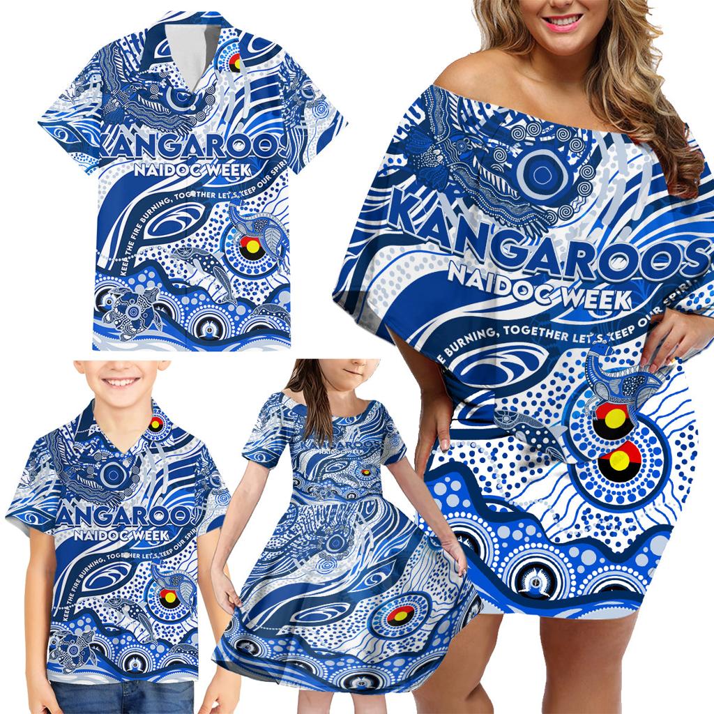 Custom NAIDOC Week 2024 Kangaroos Family Matching Off Shoulder Short Dress and Hawaiian Shirt Aboriginal Animals Keep The Fire Burning