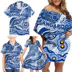 Custom NAIDOC Week 2024 Kangaroos Family Matching Off Shoulder Short Dress and Hawaiian Shirt Aboriginal Animals Keep The Fire Burning