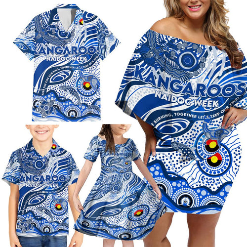 Custom NAIDOC Week 2024 Kangaroos Family Matching Off Shoulder Short Dress and Hawaiian Shirt Aboriginal Animals Keep The Fire Burning