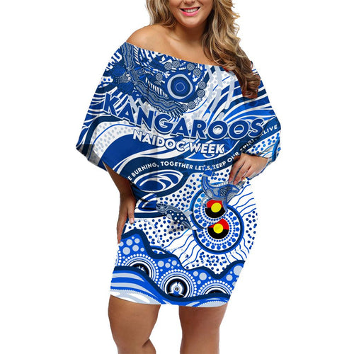 Custom NAIDOC Week 2024 Kangaroos Family Matching Off Shoulder Short Dress and Hawaiian Shirt Aboriginal Animals Keep The Fire Burning