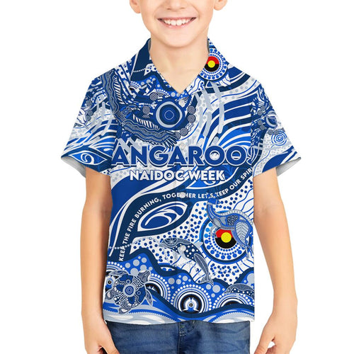 Custom NAIDOC Week 2024 Kangaroos Family Matching Off Shoulder Short Dress and Hawaiian Shirt Aboriginal Animals Keep The Fire Burning