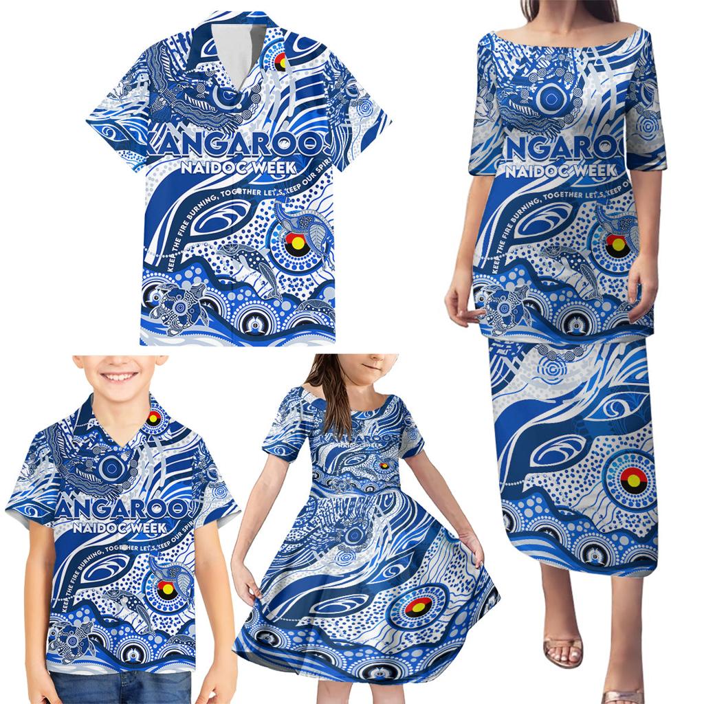 Custom NAIDOC Week 2024 Kangaroos Family Matching Puletasi and Hawaiian Shirt Aboriginal Animals Keep The Fire Burning