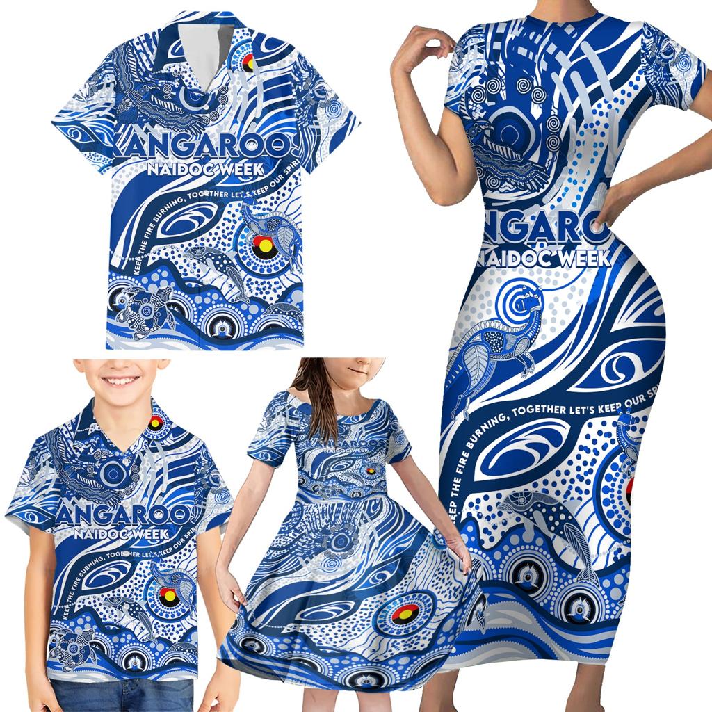 Custom NAIDOC Week 2024 Kangaroos Family Matching Short Sleeve Bodycon Dress and Hawaiian Shirt Aboriginal Animals Keep The Fire Burning