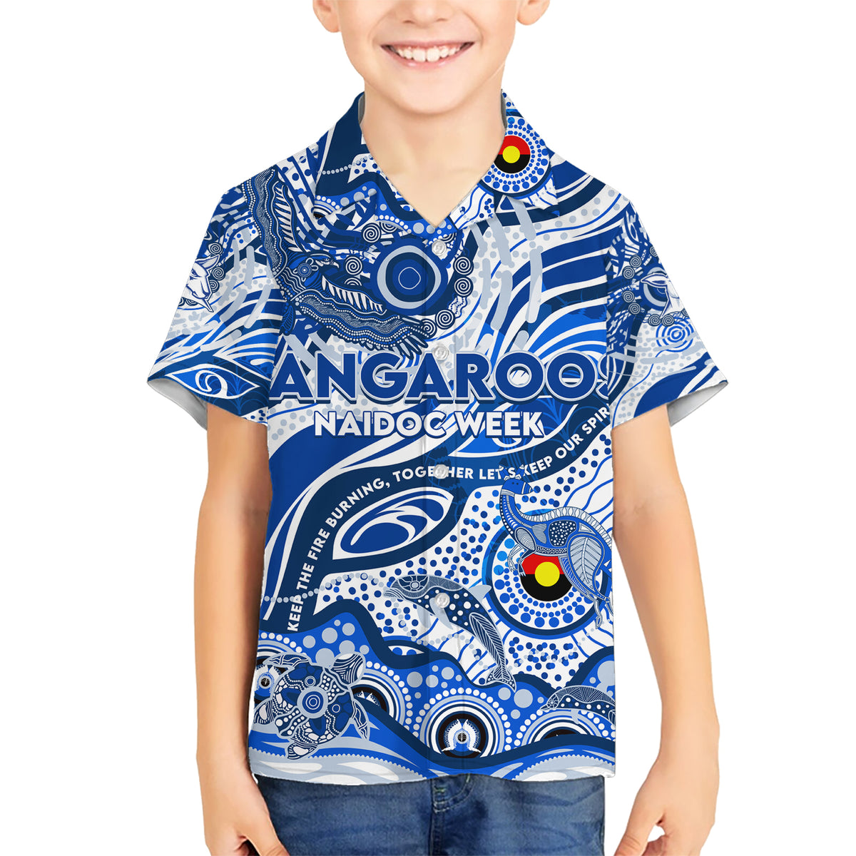 Custom NAIDOC Week 2024 Kangaroos Kid Hawaiian Shirt Aboriginal Animals Keep The Fire Burning