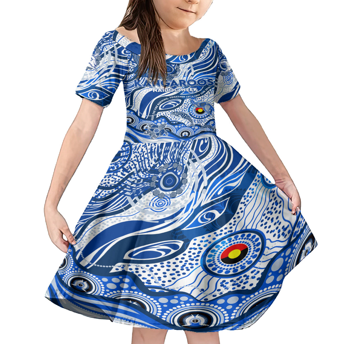Custom NAIDOC Week 2024 Kangaroos Kid Short Sleeve Dress Aboriginal Animals Keep The Fire Burning