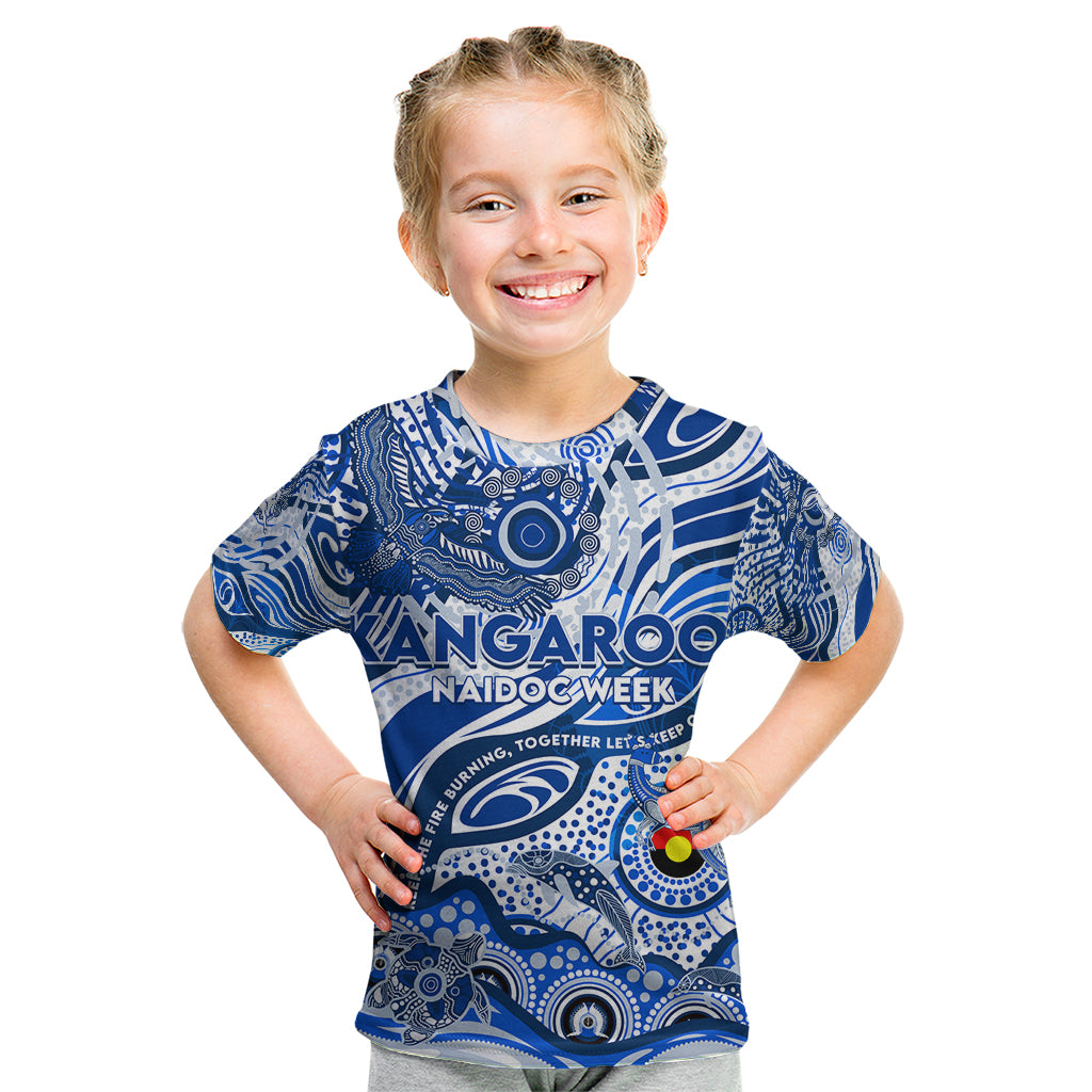 Custom NAIDOC Week 2024 Kangaroos Kid T Shirt Aboriginal Animals Keep The Fire Burning