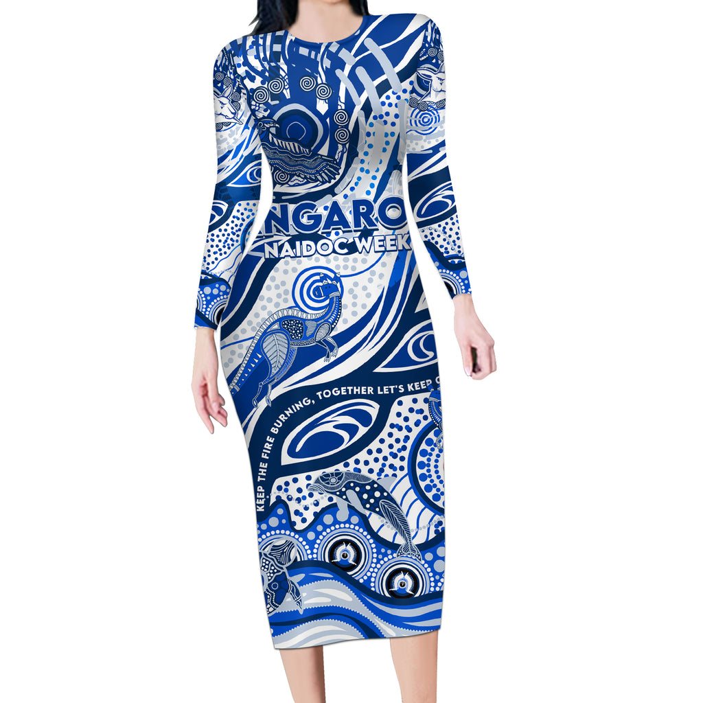 Custom NAIDOC Week 2024 Kangaroos Long Sleeve Bodycon Dress Aboriginal Animals Keep The Fire Burning
