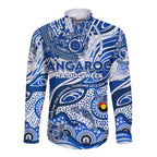 Custom NAIDOC Week 2024 Kangaroos Long Sleeve Button Shirt Aboriginal Animals Keep The Fire Burning