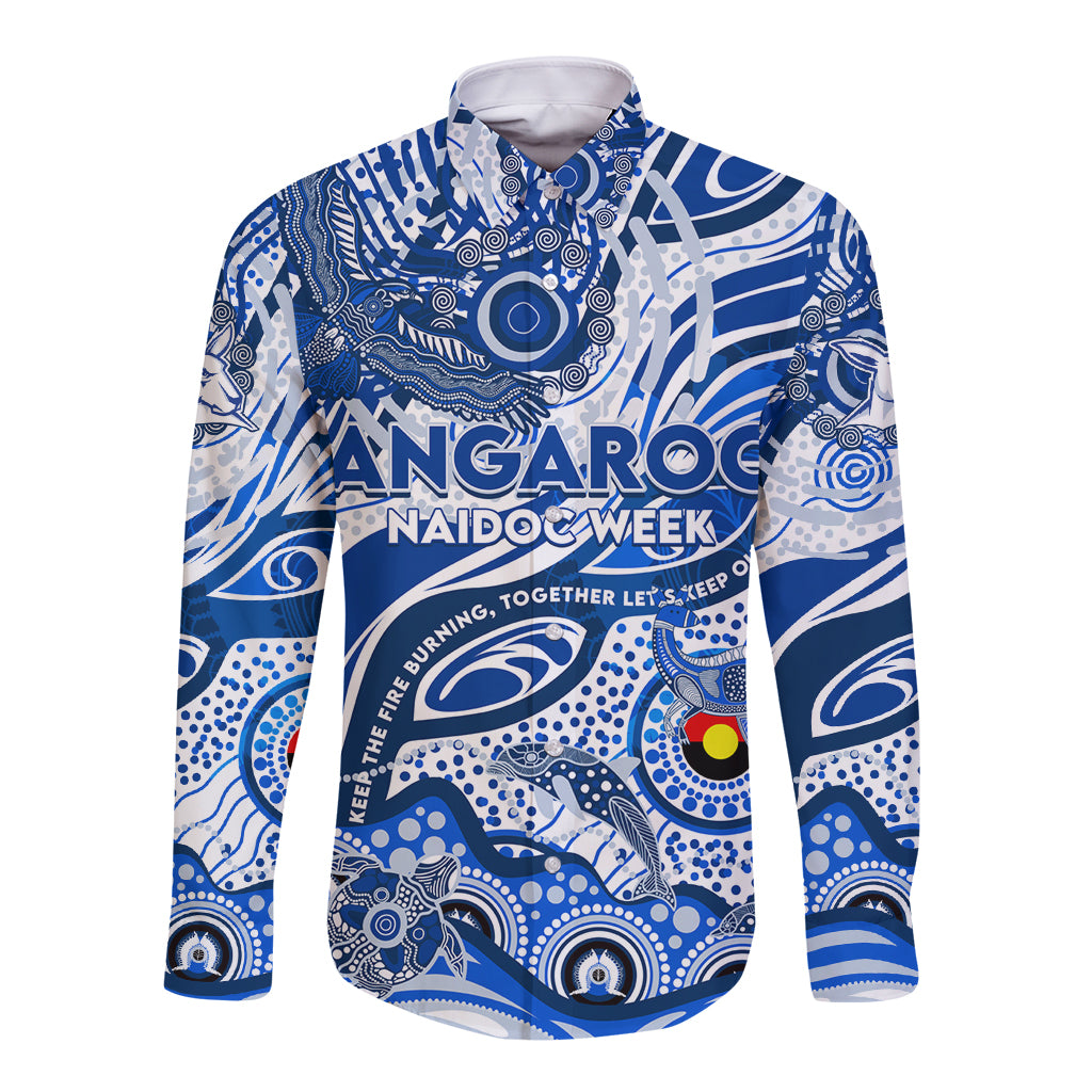 Custom NAIDOC Week 2024 Kangaroos Long Sleeve Button Shirt Aboriginal Animals Keep The Fire Burning