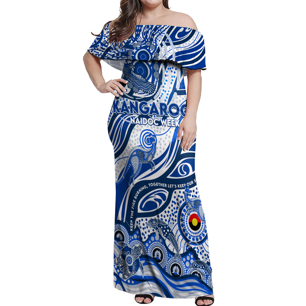 Custom NAIDOC Week 2024 Kangaroos Off Shoulder Maxi Dress Aboriginal Animals Keep The Fire Burning