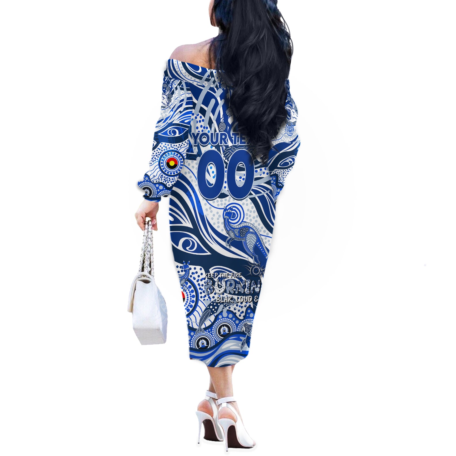 Custom NAIDOC Week 2024 Kangaroos Off The Shoulder Long Sleeve Dress Aboriginal Animals Keep The Fire Burning