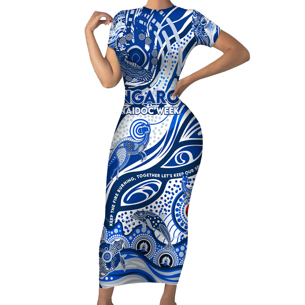 Custom NAIDOC Week 2024 Kangaroos Short Sleeve Bodycon Dress Aboriginal Animals Keep The Fire Burning