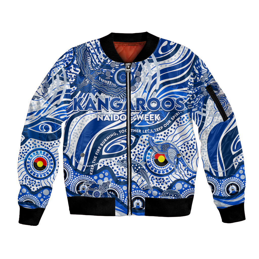 Custom NAIDOC Week 2024 Kangaroos Sleeve Zip Bomber Jacket Aboriginal Animals Keep The Fire Burning