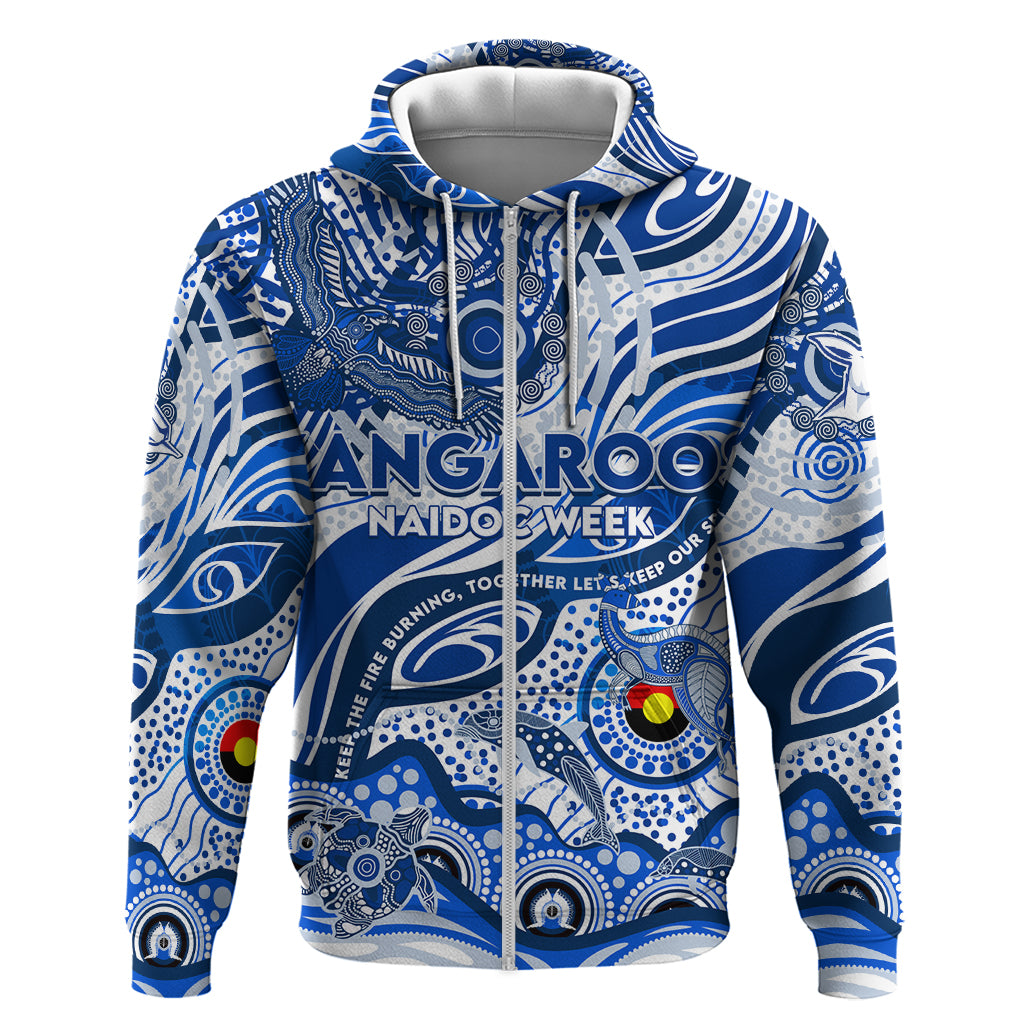 Custom NAIDOC Week 2024 Kangaroos Zip Hoodie Aboriginal Animals Keep The Fire Burning