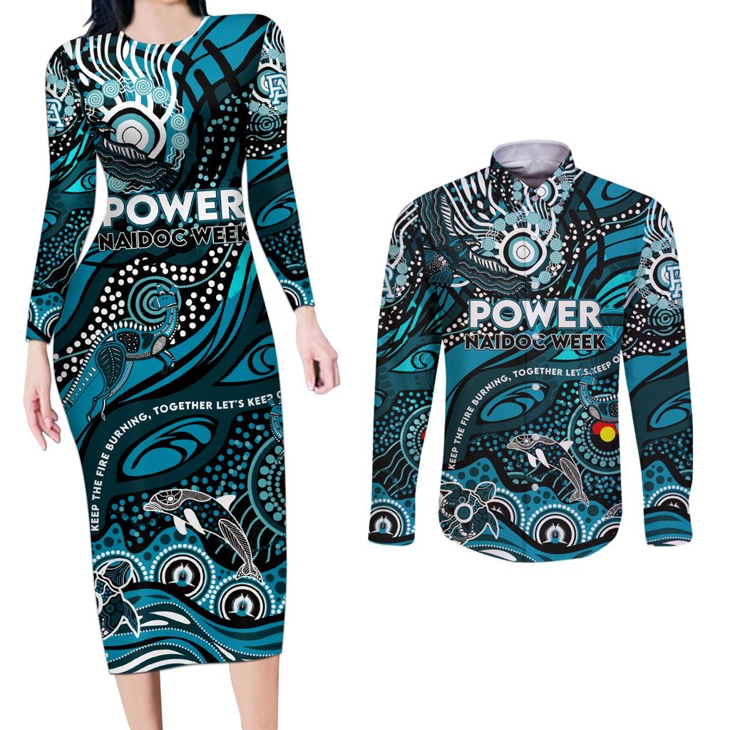 Custom NAIDOC Week 2024 Power Couples Matching Long Sleeve Bodycon Dress and Long Sleeve Button Shirt Aboriginal Animals Keep The Fire Burning