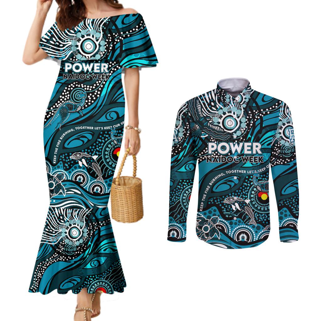 Custom NAIDOC Week 2024 Power Couples Matching Mermaid Dress and Long Sleeve Button Shirt Aboriginal Animals Keep The Fire Burning