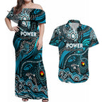 Custom NAIDOC Week 2024 Power Couples Matching Off Shoulder Maxi Dress and Hawaiian Shirt Aboriginal Animals Keep The Fire Burning