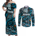 Custom NAIDOC Week 2024 Power Couples Matching Off Shoulder Maxi Dress and Long Sleeve Button Shirt Aboriginal Animals Keep The Fire Burning