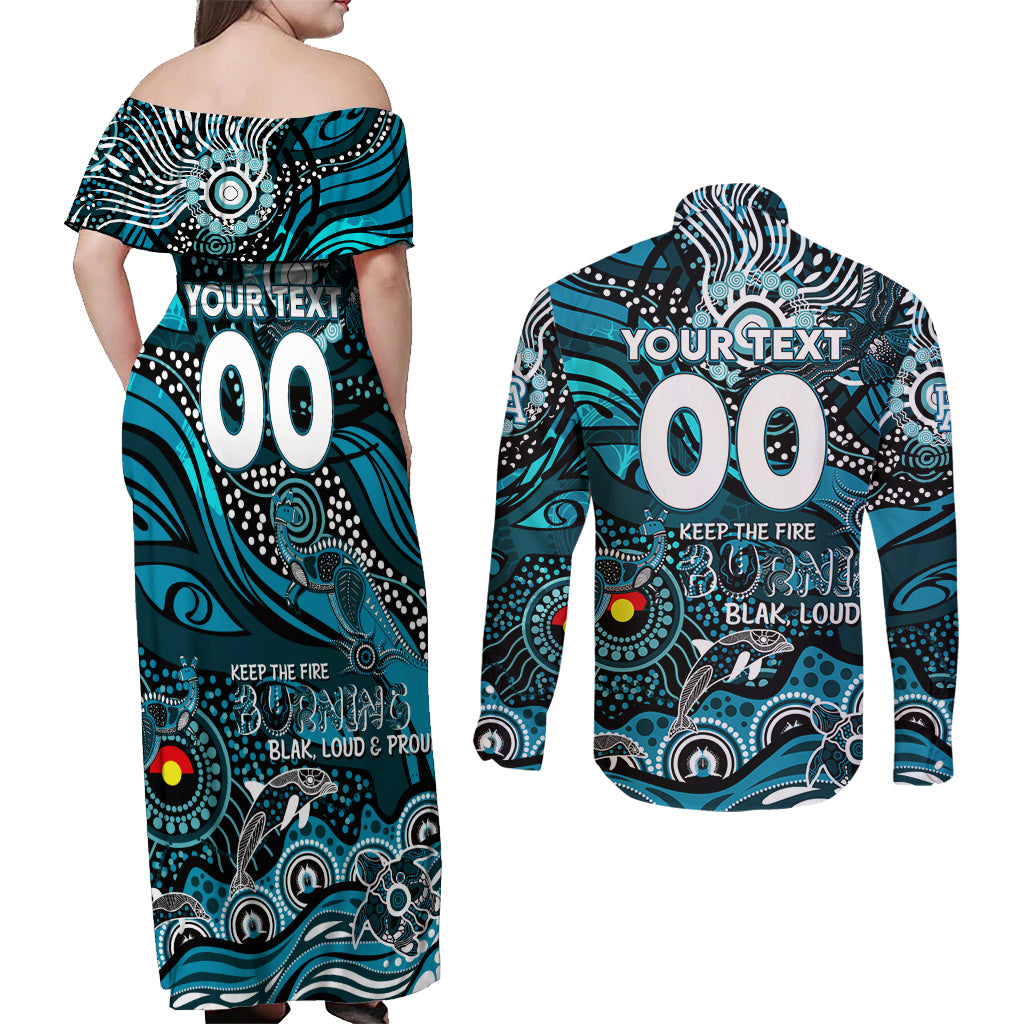Custom NAIDOC Week 2024 Power Couples Matching Off Shoulder Maxi Dress and Long Sleeve Button Shirt Aboriginal Animals Keep The Fire Burning