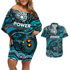 Custom NAIDOC Week 2024 Power Couples Matching Off Shoulder Short Dress and Hawaiian Shirt Aboriginal Animals Keep The Fire Burning