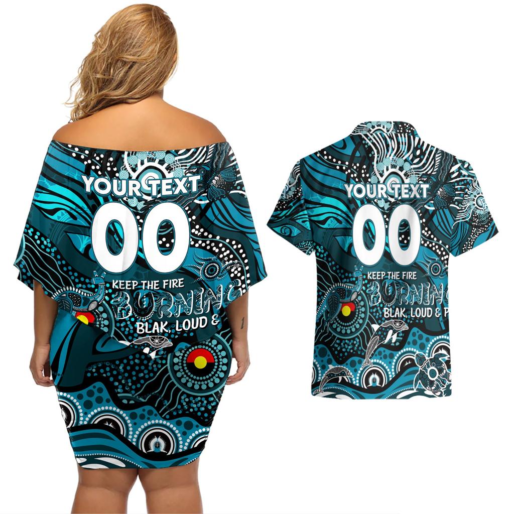 Custom NAIDOC Week 2024 Power Couples Matching Off Shoulder Short Dress and Hawaiian Shirt Aboriginal Animals Keep The Fire Burning