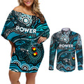 Custom NAIDOC Week 2024 Power Couples Matching Off Shoulder Short Dress and Long Sleeve Button Shirt Aboriginal Animals Keep The Fire Burning