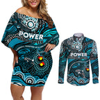 Custom NAIDOC Week 2024 Power Couples Matching Off Shoulder Short Dress and Long Sleeve Button Shirt Aboriginal Animals Keep The Fire Burning