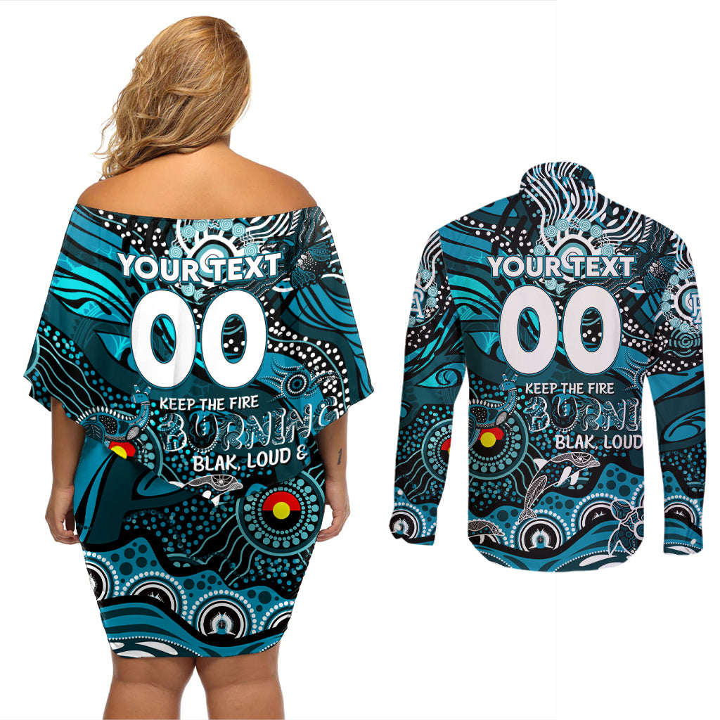 Custom NAIDOC Week 2024 Power Couples Matching Off Shoulder Short Dress and Long Sleeve Button Shirt Aboriginal Animals Keep The Fire Burning
