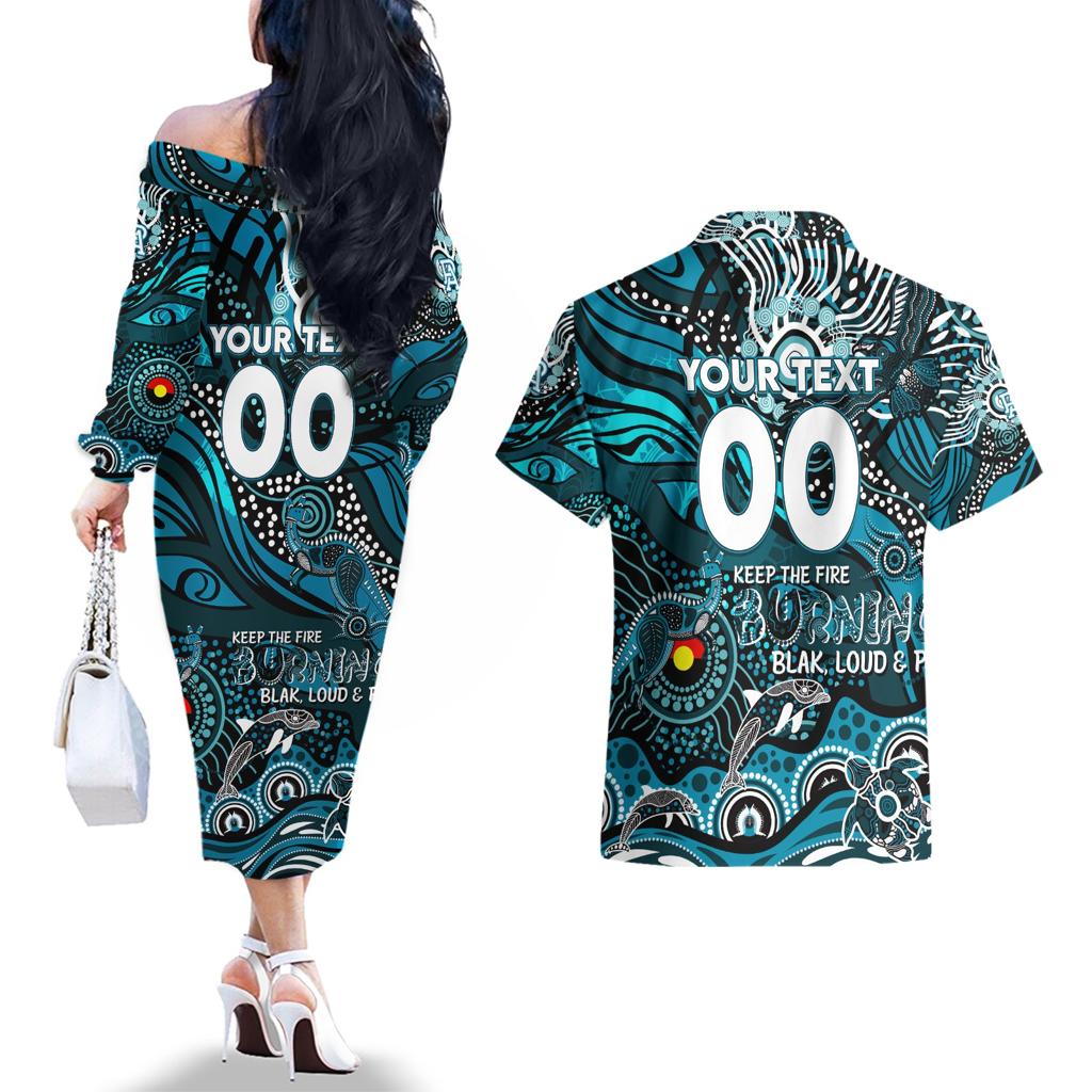 Custom NAIDOC Week 2024 Power Couples Matching Off The Shoulder Long Sleeve Dress and Hawaiian Shirt Aboriginal Animals Keep The Fire Burning