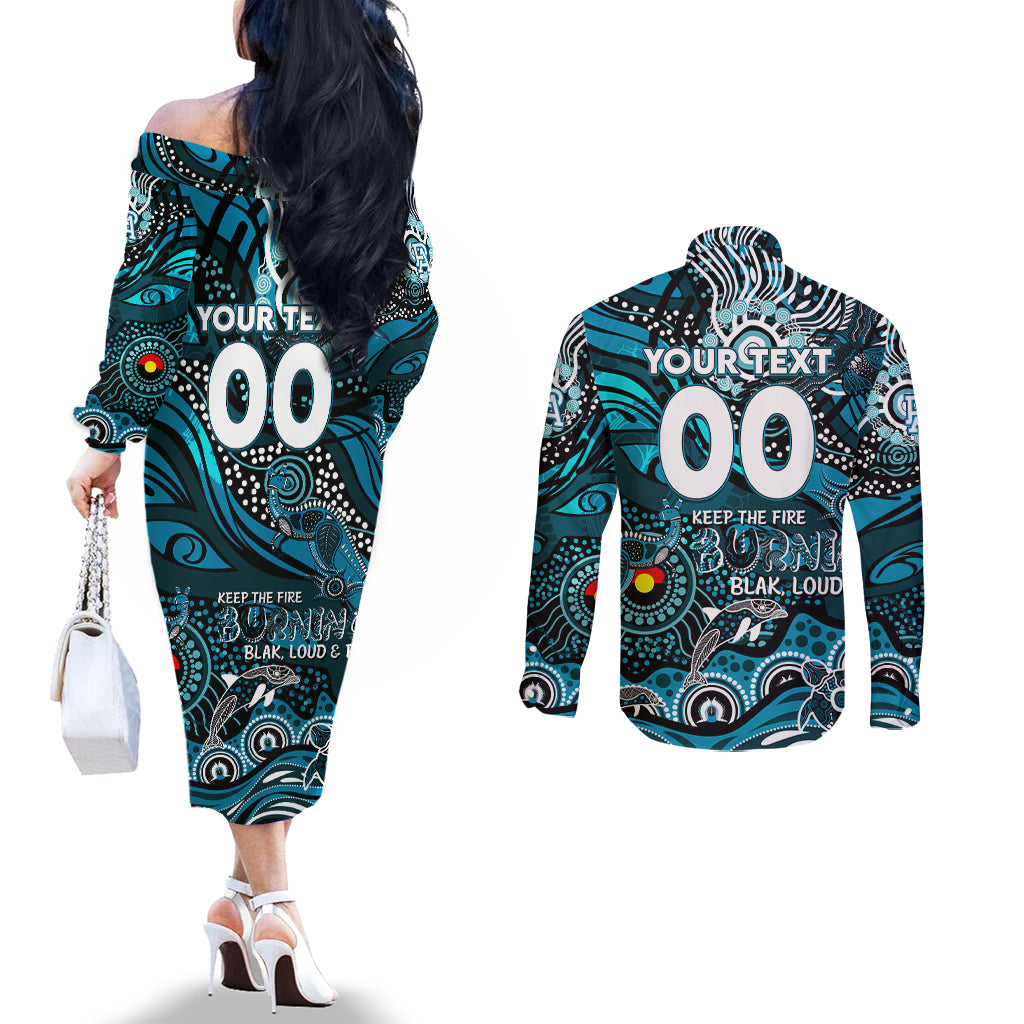 Custom NAIDOC Week 2024 Power Couples Matching Off The Shoulder Long Sleeve Dress and Long Sleeve Button Shirt Aboriginal Animals Keep The Fire Burning