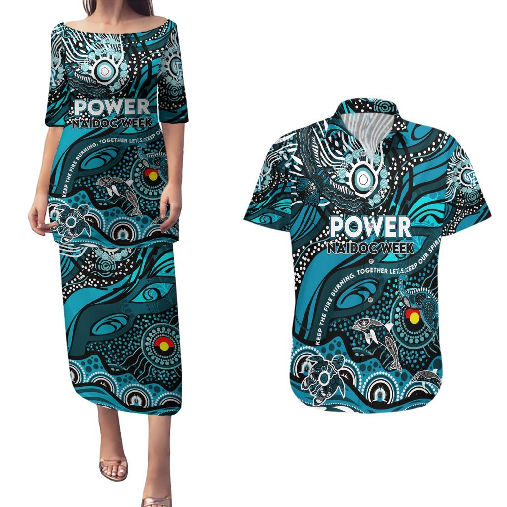 Custom NAIDOC Week 2024 Power Couples Matching Puletasi and Hawaiian Shirt Aboriginal Animals Keep The Fire Burning