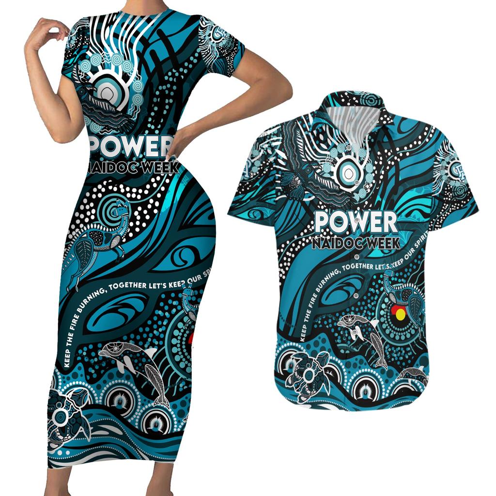 Custom NAIDOC Week 2024 Power Couples Matching Short Sleeve Bodycon Dress and Hawaiian Shirt Aboriginal Animals Keep The Fire Burning