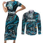 Custom NAIDOC Week 2024 Power Couples Matching Short Sleeve Bodycon Dress and Long Sleeve Button Shirt Aboriginal Animals Keep The Fire Burning