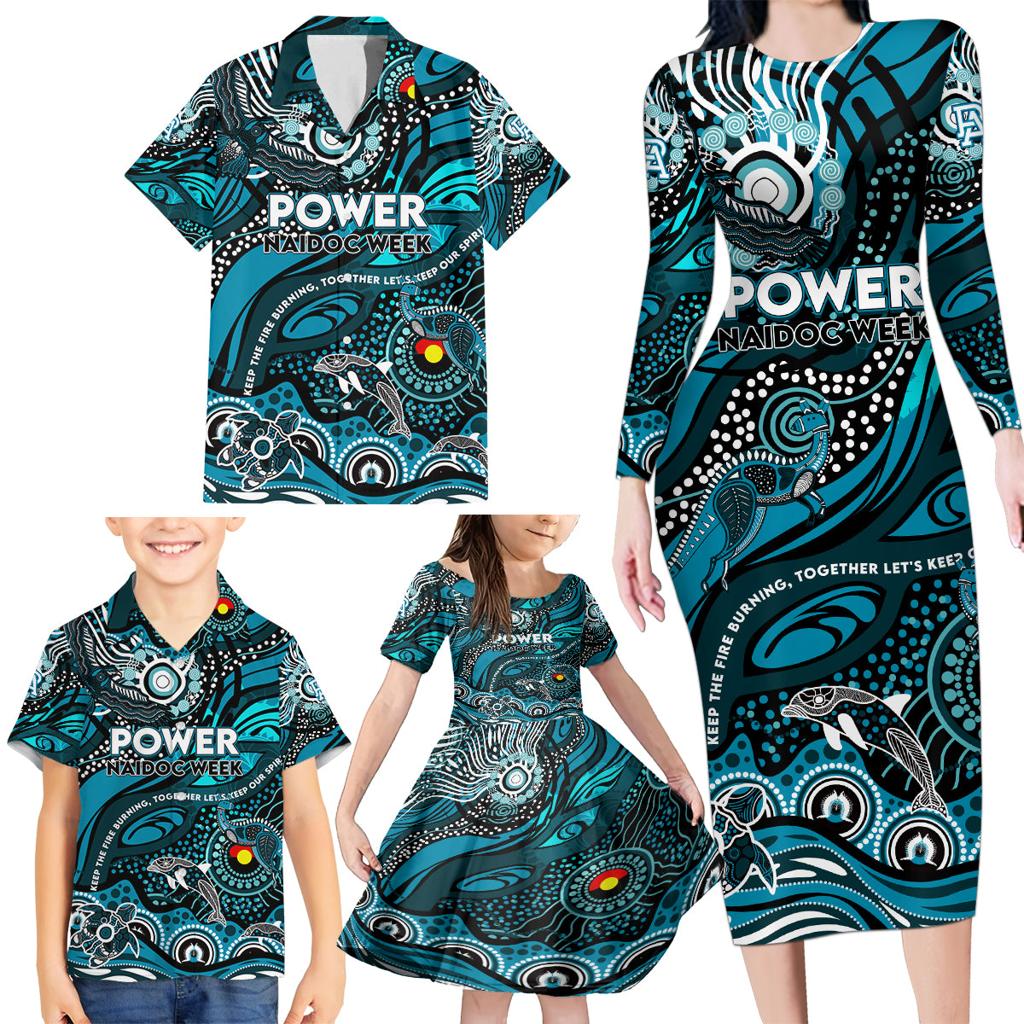 Custom NAIDOC Week 2024 Power Family Matching Long Sleeve Bodycon Dress and Hawaiian Shirt Aboriginal Animals Keep The Fire Burning