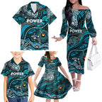 Custom NAIDOC Week 2024 Power Family Matching Off The Shoulder Long Sleeve Dress and Hawaiian Shirt Aboriginal Animals Keep The Fire Burning