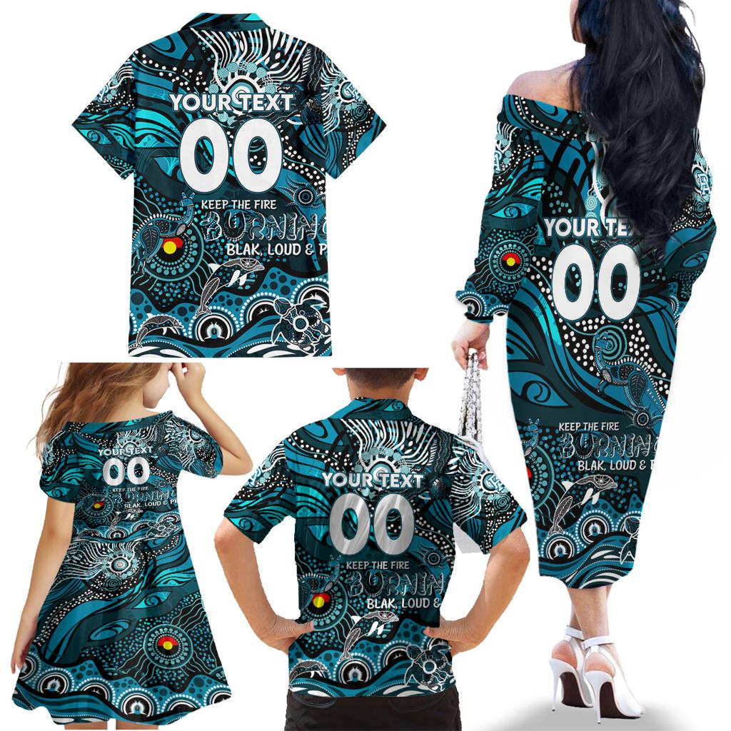 Custom NAIDOC Week 2024 Power Family Matching Off The Shoulder Long Sleeve Dress and Hawaiian Shirt Aboriginal Animals Keep The Fire Burning