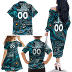 Custom NAIDOC Week 2024 Power Family Matching Off The Shoulder Long Sleeve Dress and Hawaiian Shirt Aboriginal Animals Keep The Fire Burning
